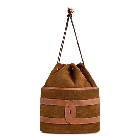 Vintage 1960s Brown Suede Bucket Bag