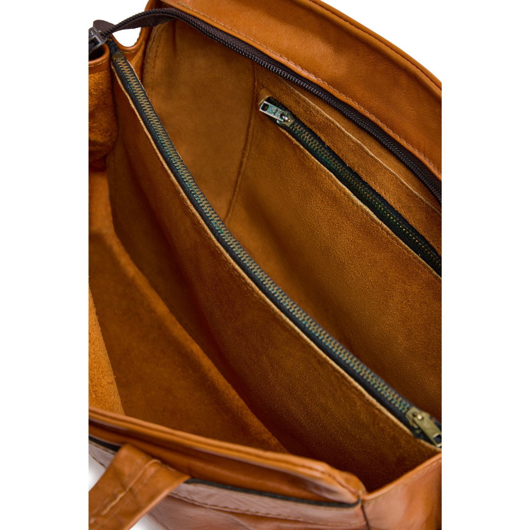 Vintage 1970s Leather Triple Compartment Bag