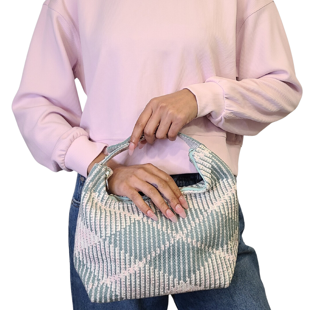 Grafton Plaid Sweater Knit Bag - Pink + Sage