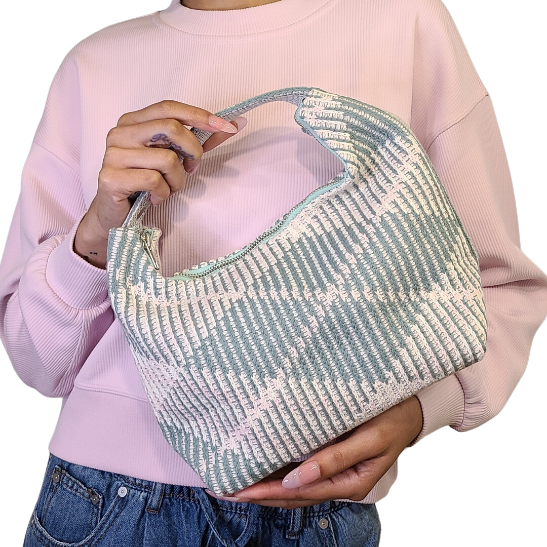 Grafton Plaid Sweater Knit Bag - Pink + Sage